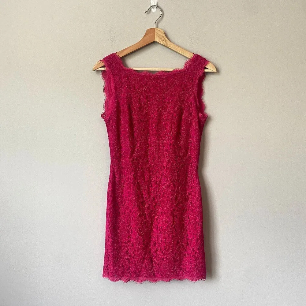 Adrianna Papell Women's Size 4 Sleeveless Lace Bodycon Pink Cocktail Mini Dress